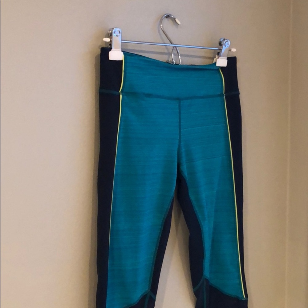 Zella leggings! Navy, teal, and yellow pin stripe
